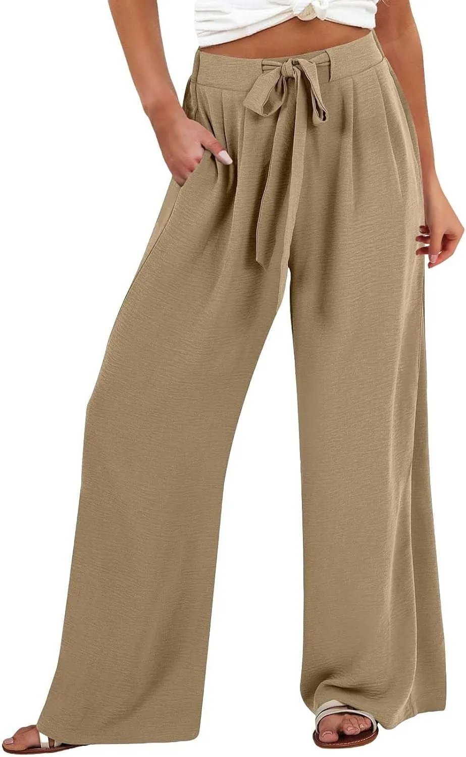 Linen Wide Leg Pants Womens Summer Pants Lightweight Plus Size Button Beach Cotton High Waisted Palazzo Trousers