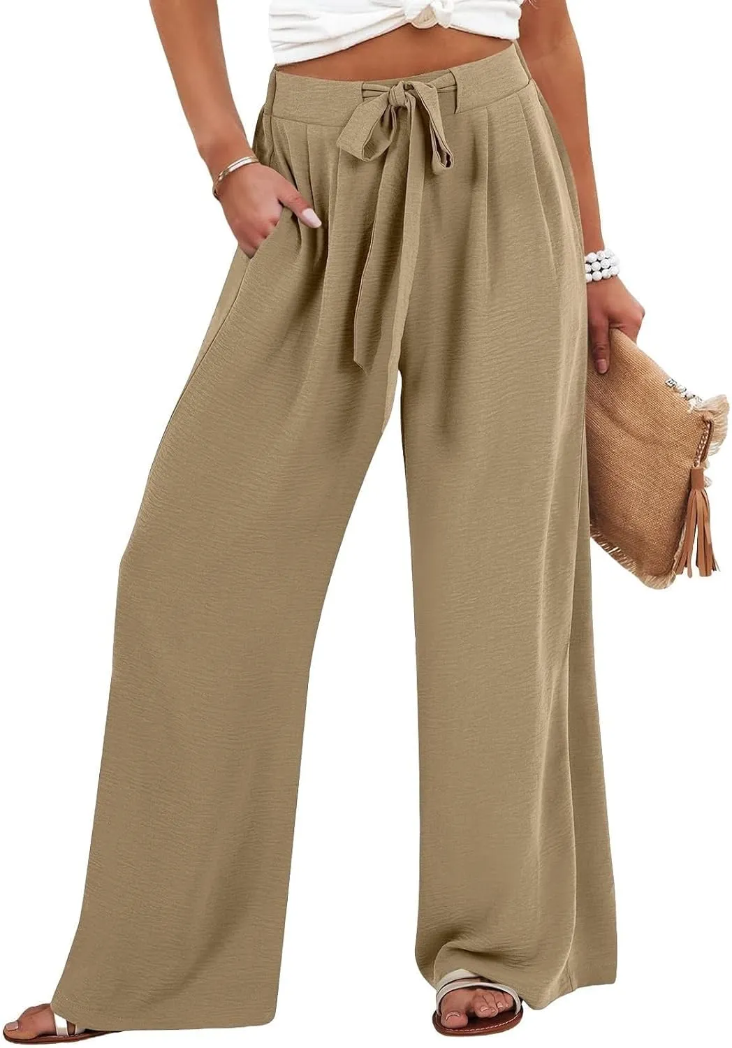 Linen Wide Leg Pants Womens Summer Pants Lightweight Plus Size Button Beach Cotton High Waisted Palazzo Trousers