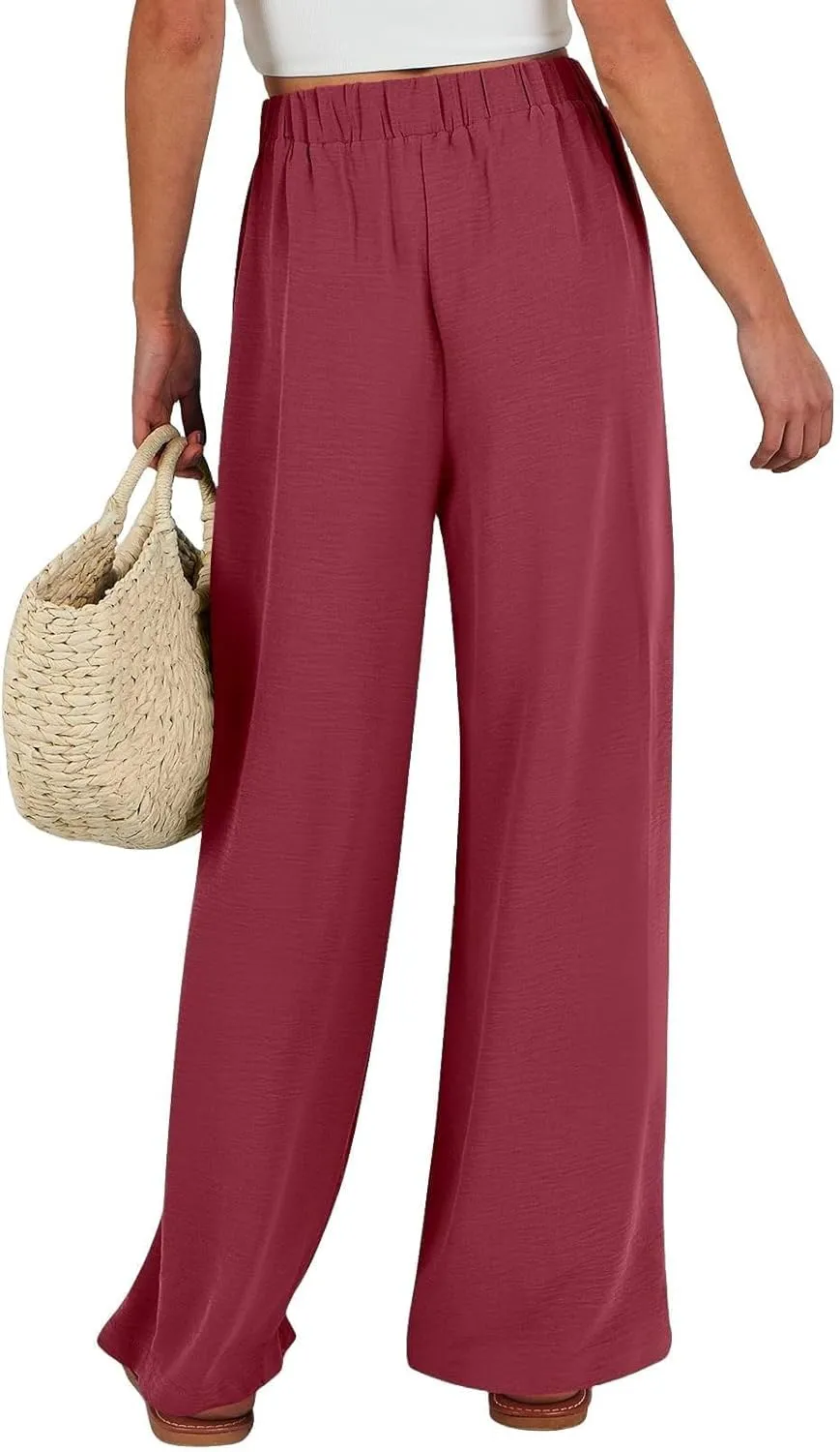 Linen Wide Leg Pants Womens Summer Pants Lightweight Plus Size Button Beach Cotton High Waisted Palazzo Trousers