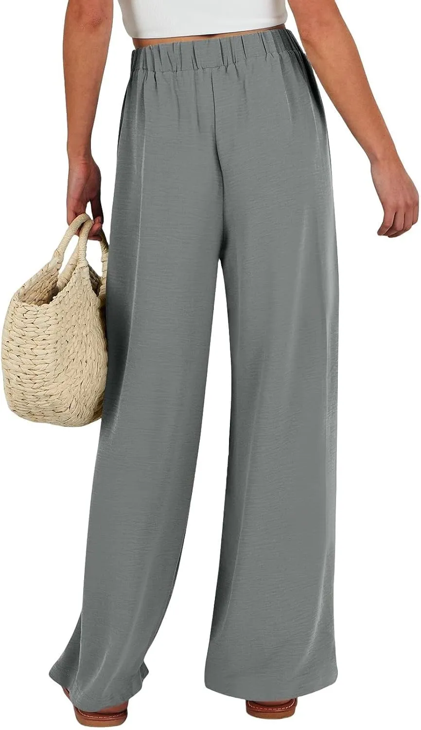 Linen Wide Leg Pants Womens Summer Pants Lightweight Plus Size Button Beach Cotton High Waisted Palazzo Trousers