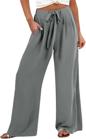 Linen Wide Leg Pants Womens Summer Pants Lightweight Plus Size Button Beach Cotton High Waisted Palazzo Trousers