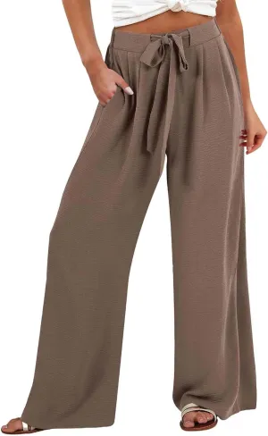 Linen Wide Leg Pants Womens Summer Pants Lightweight Plus Size Button Beach Cotton High Waisted Palazzo Trousers