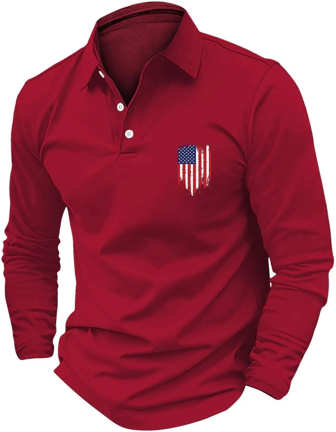 Long Sleeve Polo Shirts for Men Fashion America Flag Graphic Golf T Shirts Oversized Classic Work Office Pullover Top