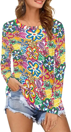 Long Sleeve Workout Shirts for Women Moisture Wicking Crewneck Athletic T-Shirts Running Outdoor Tops