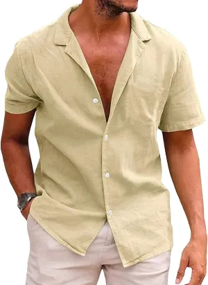 Maiyifu-GJ Mens Short Sleeve Button Down Shirts Summer Casual Cotton Linen Shirt Lightweight Breathable Dress Shirts