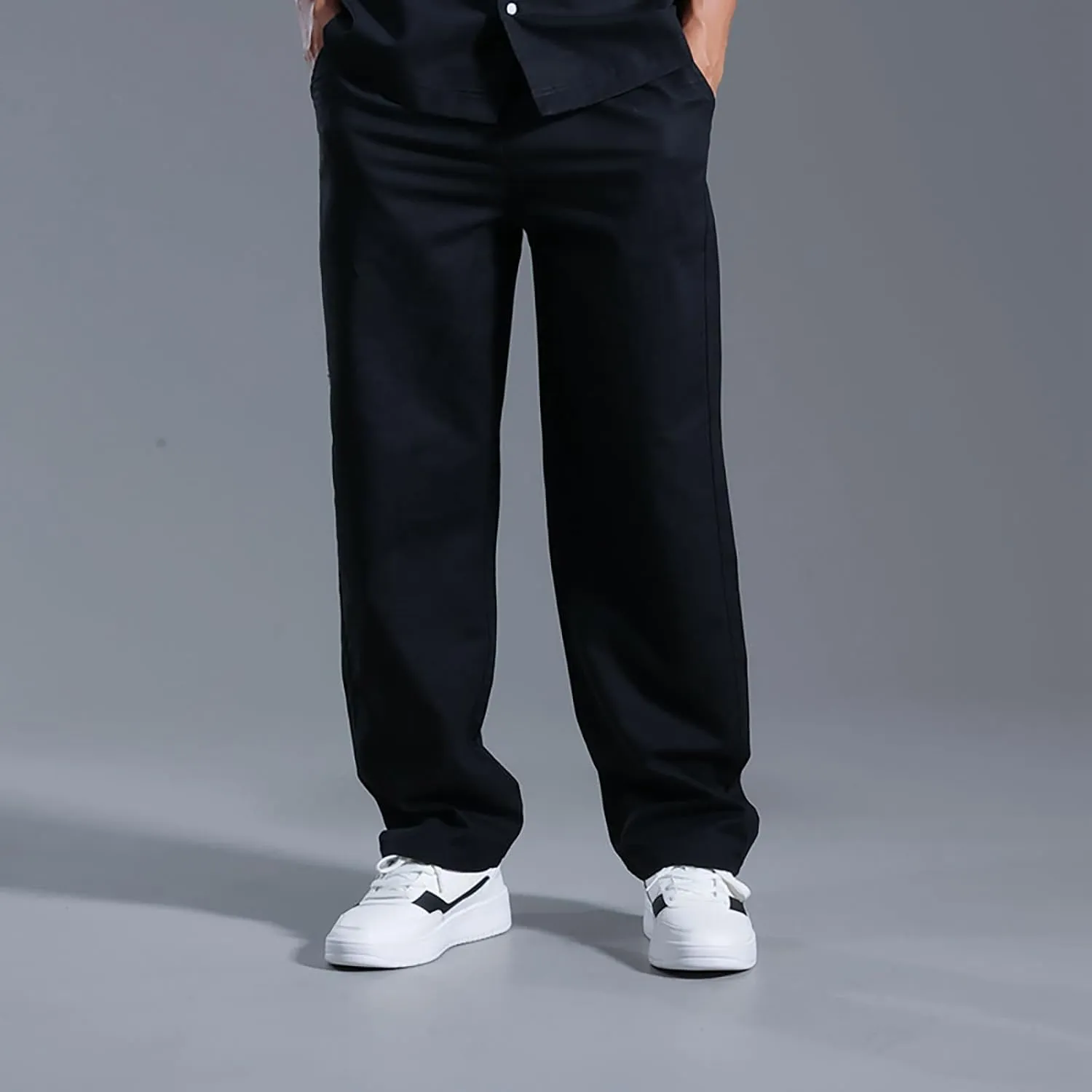 Men Casual Drawstring Pants Cotton Linen Straight Trousers Solid Elastic Waist Outing Travel Pant New Vacation Outfit