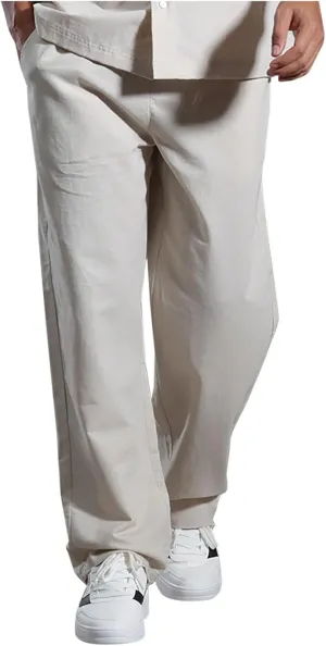 Men Casual Drawstring Pants Cotton Linen Straight Trousers Solid Elastic Waist Outing Travel Pant New Vacation Outfit