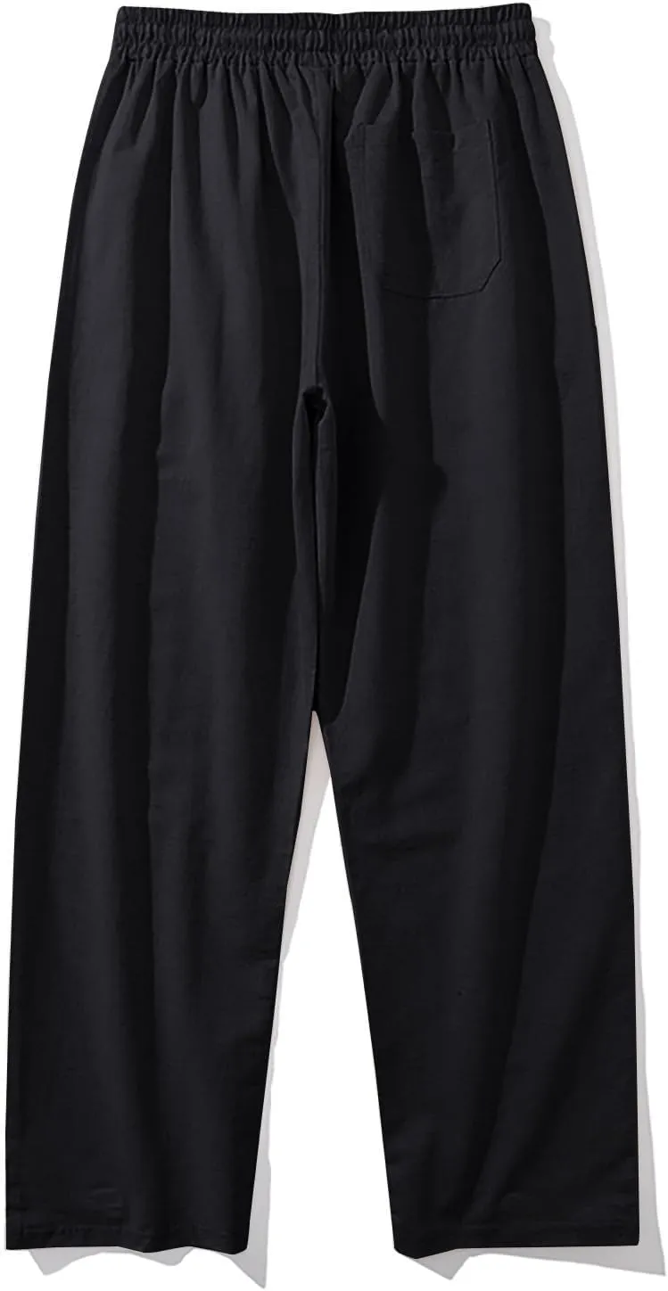 Men Casual Drawstring Pants Cotton Linen Straight Trousers Solid Elastic Waist Outing Travel Pant New Vacation Outfit