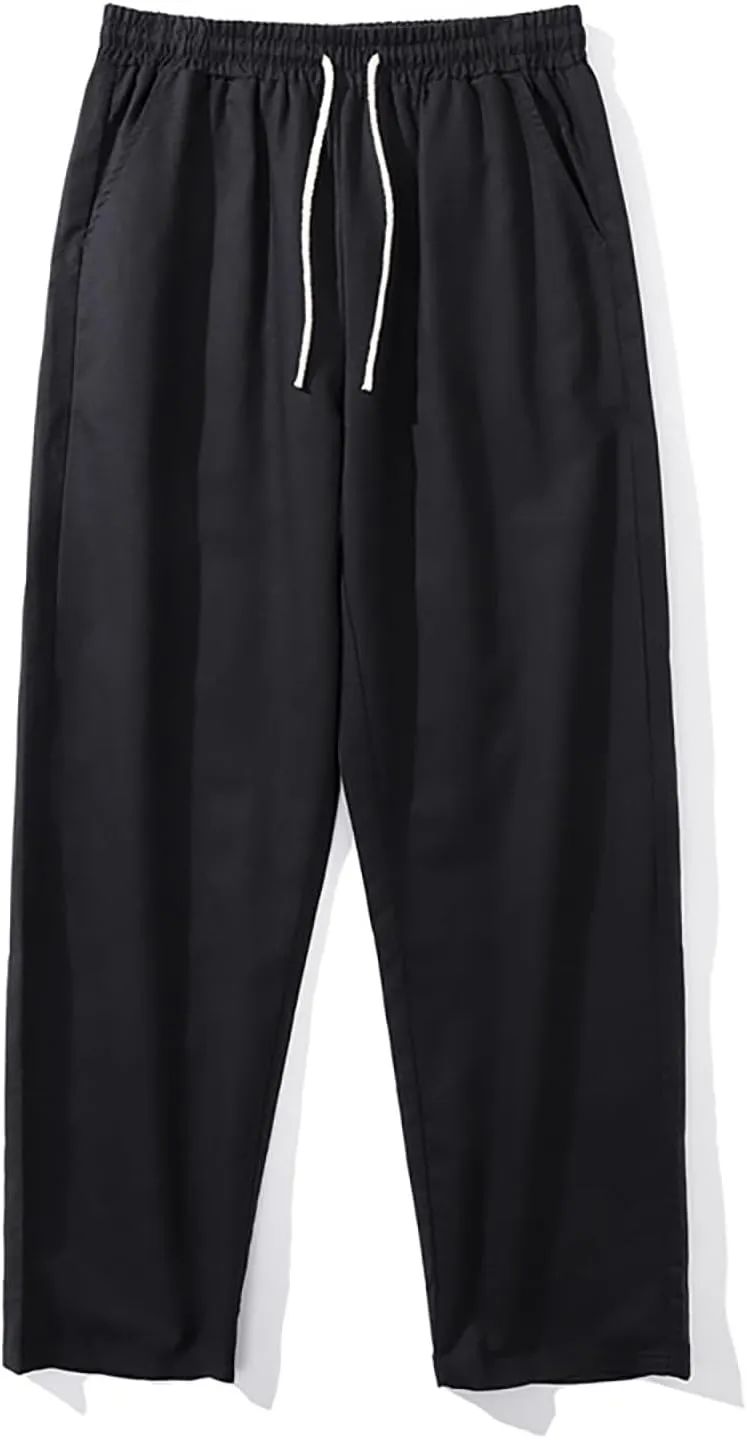 Men Casual Drawstring Pants Cotton Linen Straight Trousers Solid Elastic Waist Outing Travel Pant New Vacation Outfit