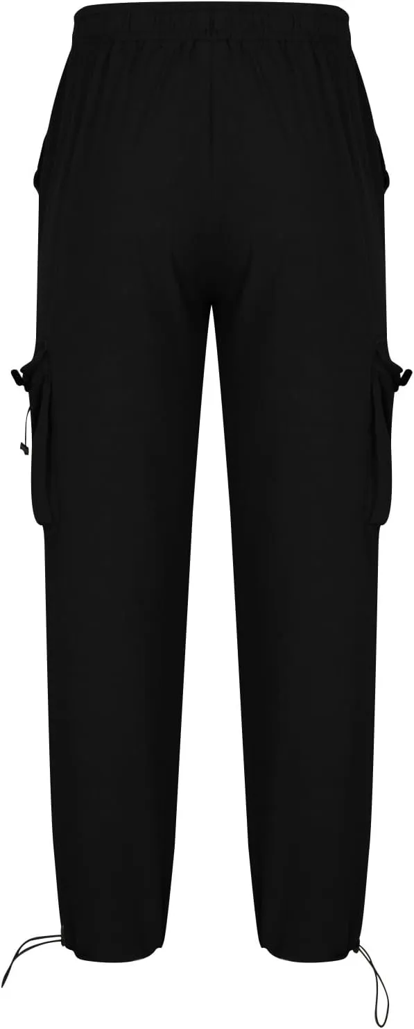 Men Cotton Linen Cargo Pants Comfy Lightweight Trousers Drawstring Elastic Waist Pant Summer Outing Workout Clothes