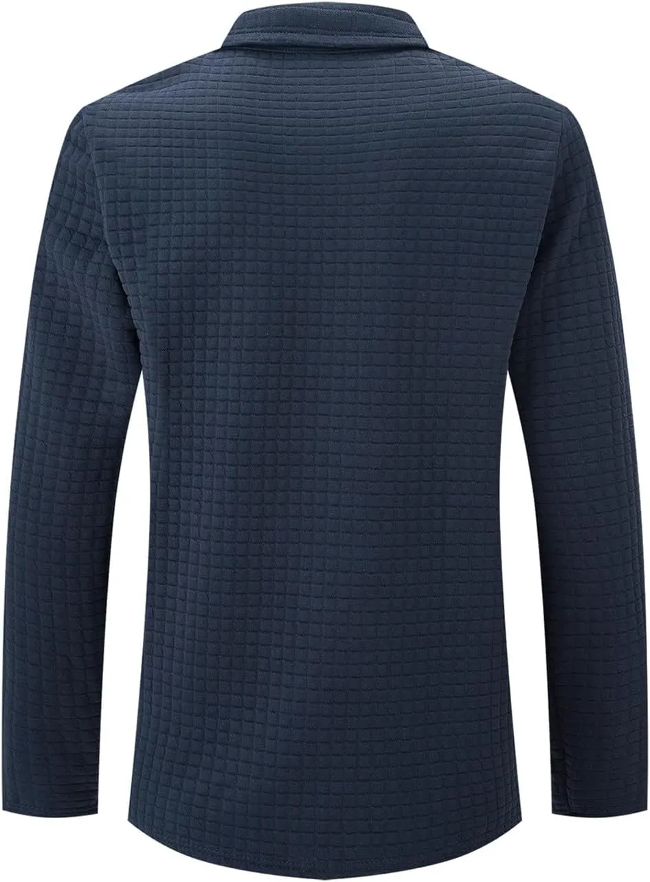 Men Golf Shirts Lapel Pullovers Waffle Classic Polo Shirts Button V-Neck Lounging Holiday Travelling Wears Clothes