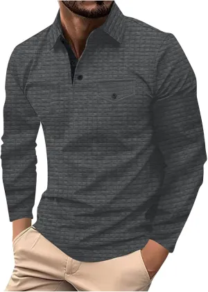 Men Golf Shirts Lapel Pullovers Waffle Classic Polo Shirts Button V-Neck Lounging Holiday Travelling Wears Clothes