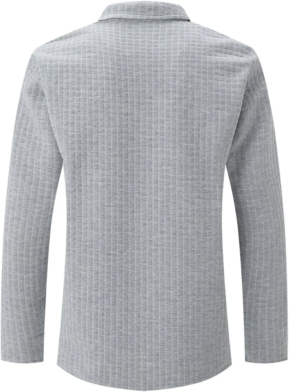 Men Golf Shirts Lapel Pullovers Waffle Classic Polo Shirts Button V-Neck Lounging Holiday Travelling Wears Clothes