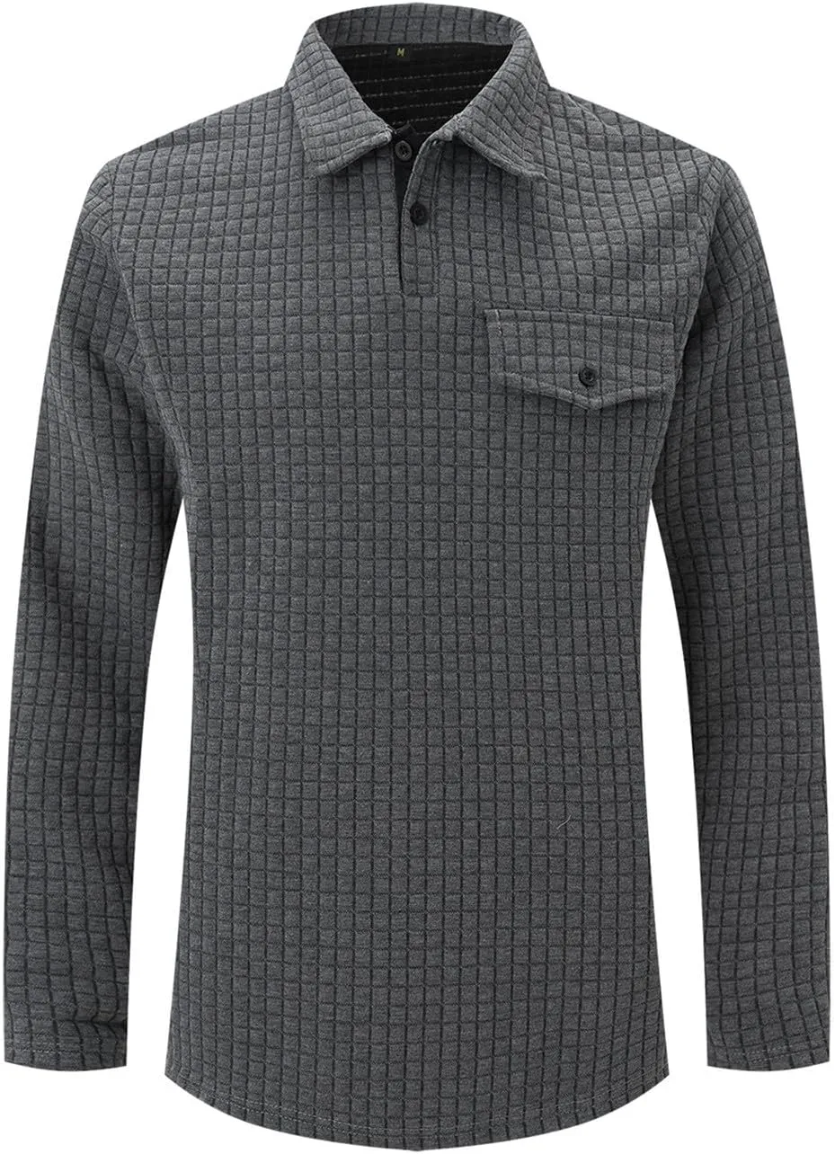 Men Golf Shirts Lapel Pullovers Waffle Classic Polo Shirts Button V-Neck Lounging Holiday Travelling Wears Clothes