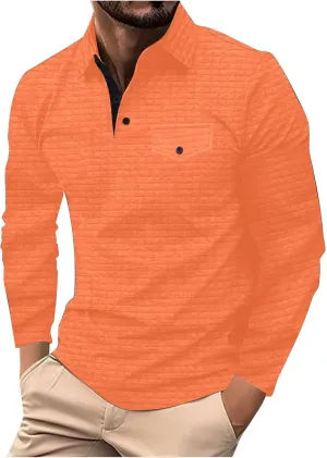 Men Golf Shirts Lapel Pullovers Waffle Classic Polo Shirts Button V-Neck Lounging Holiday Travelling Wears Clothes