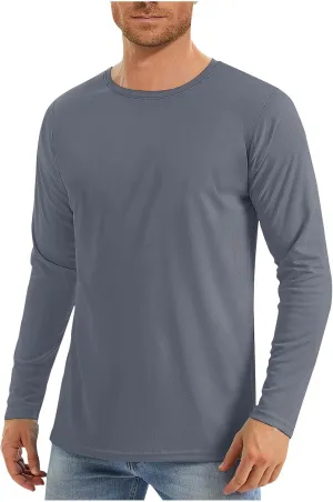 Men Long Sleeve Shirts Sun Protective Summer T Shirts Crew Neck Hiking Tee Shirts Comfy Breathable Tees for Running