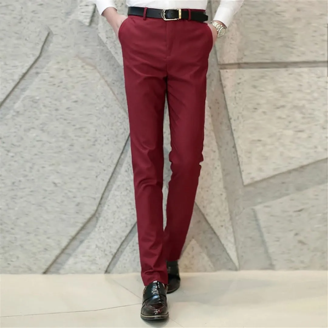 Men's Business Office Suit Pants Solid Color Pants Formal Wedding Dress Trousers