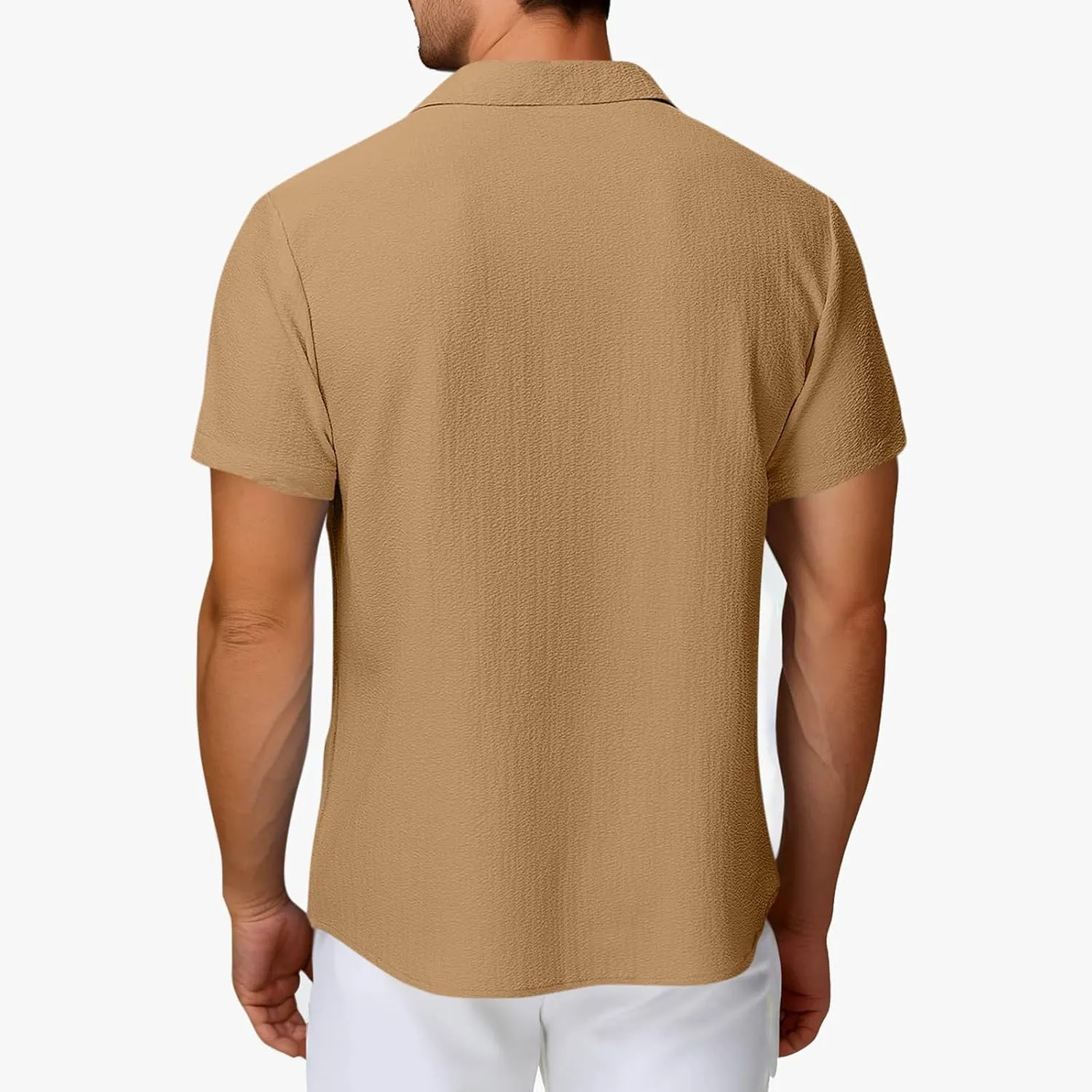 Men's Button Down Short Sleeve Shirts Dressy Casual Lapel Collar Textured Top Summer Beach Vacation Wedding Shirts
