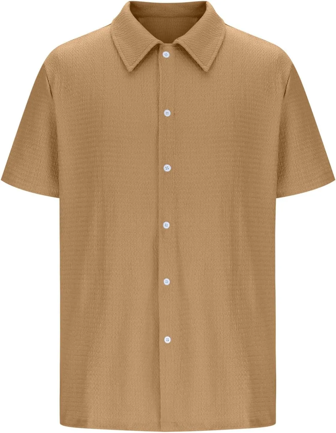 Men's Button Down Short Sleeve Shirts Dressy Casual Lapel Collar Textured Top Summer Beach Vacation Wedding Shirts