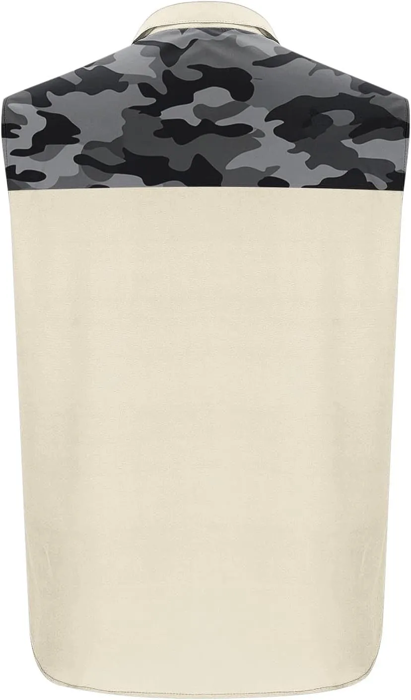 Men's Camouflage Patchwork Workout Casual Tank Top Casual Sleeveless Button Down Graphic Muscle Beach Shirts