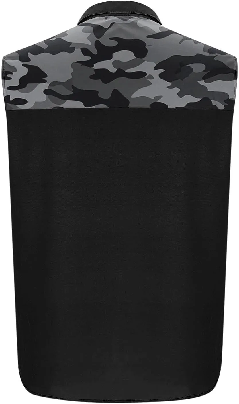 Men's Camouflage Patchwork Workout Casual Tank Top Casual Sleeveless Button Down Graphic Muscle Beach Shirts