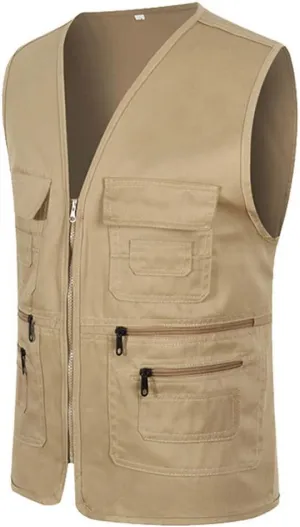 Men's Casual Outdoor Work Fishing Travel Photo Cargo Vest Multi Pockets Summer Mesh Casual Utility Military Vest