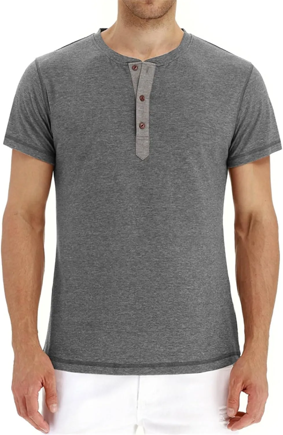 Mens Casual T Shirts Button Down Crewneck Basic Tees Slim Fit Plain Workout Tees Lightweight Breathable Muscle Shirts