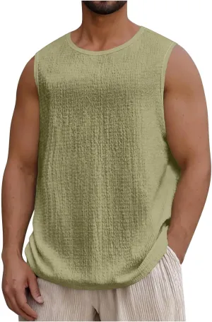 Men's Crewneck Sleeveless Athletic Tank Top Summer Casual Workout Muscle Cut Tee Tops Lightweight Quick Dry Vest