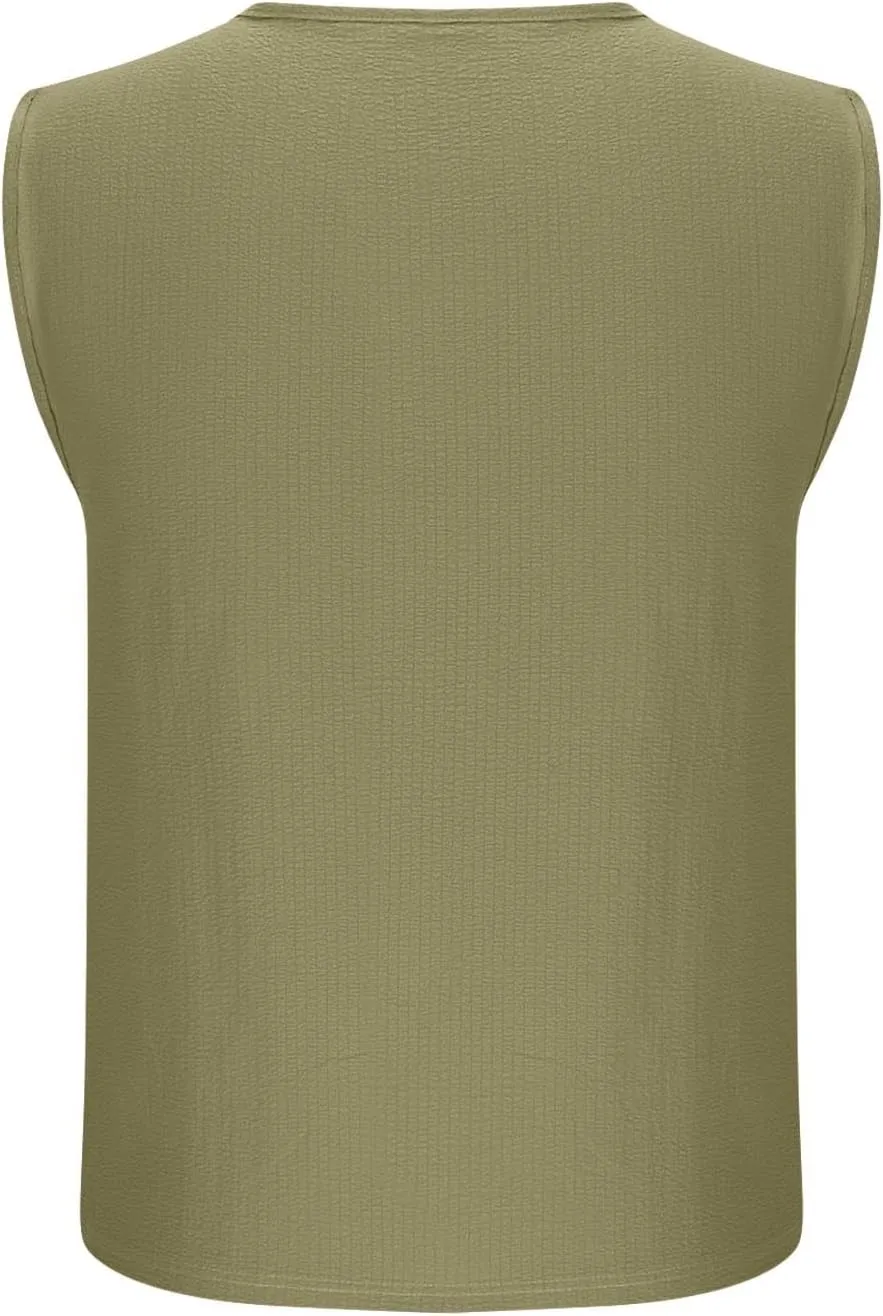 Men's Crewneck Sleeveless Athletic Tank Top Summer Casual Workout Muscle Cut Tee Tops Lightweight Quick Dry Vest