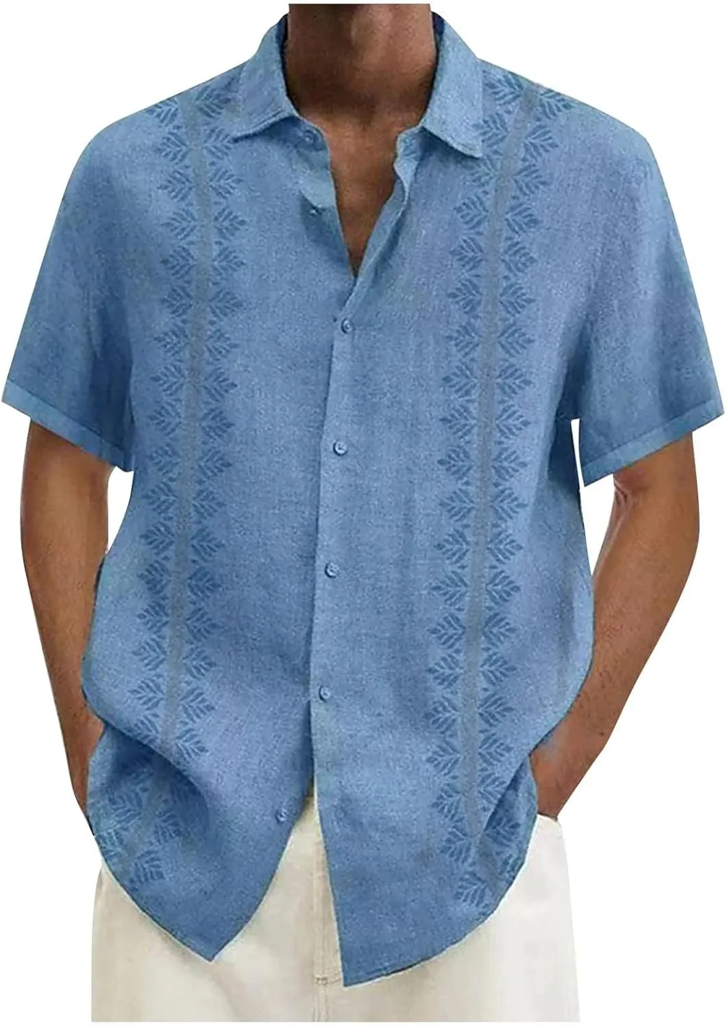 Men's Cuban Guayabera Shirts Casual Button Down Short Sleeve Loose Fit Big and Tall Dress Shirts Summer Casual