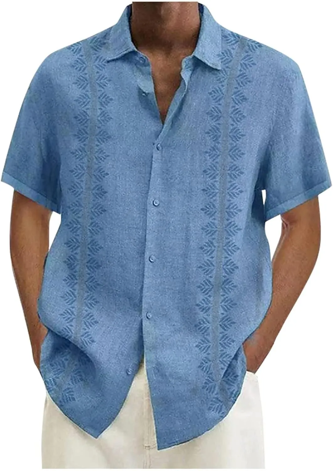 Men's Cuban Guayabera Shirts Casual Button Down Short Sleeve Loose Fit Big and Tall Dress Shirts Summer Casual