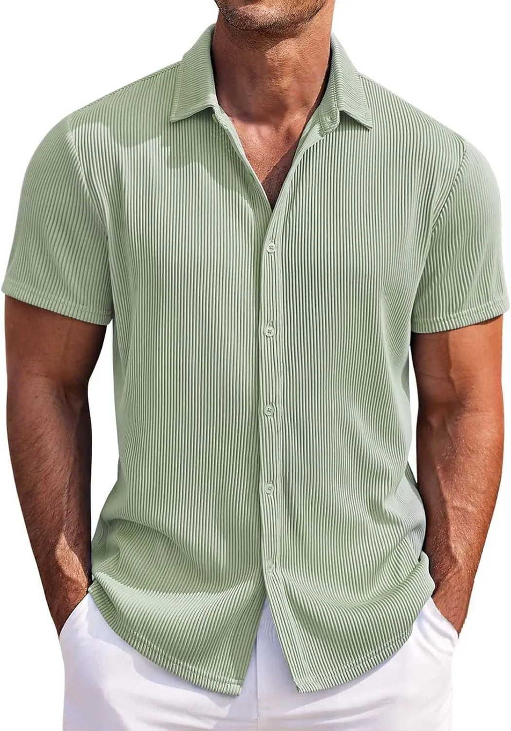 Men's Cuban Guayabera Shirts Cotton Linen Short Sleeve Button Down Lapel Shirts Casual Summer Beach Camp Shirt