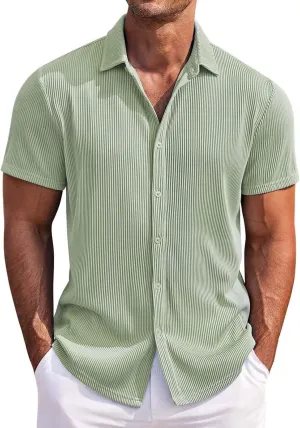 Men's Cuban Guayabera Shirts Cotton Linen Short Sleeve Button Down Lapel Shirts Casual Summer Beach Camp Shirt