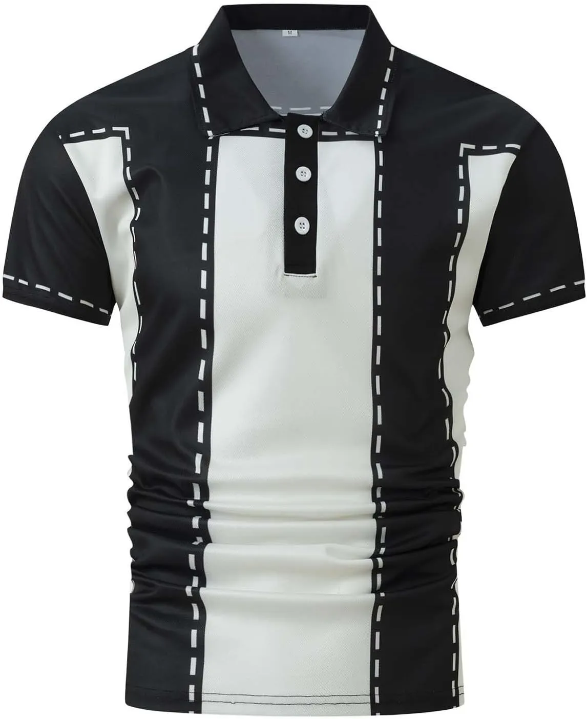 Men's Funny Printed Polo Shirts Moisture Wicking Performance Tops Workout Striped Shirt Color Block Fashion Golf Tee