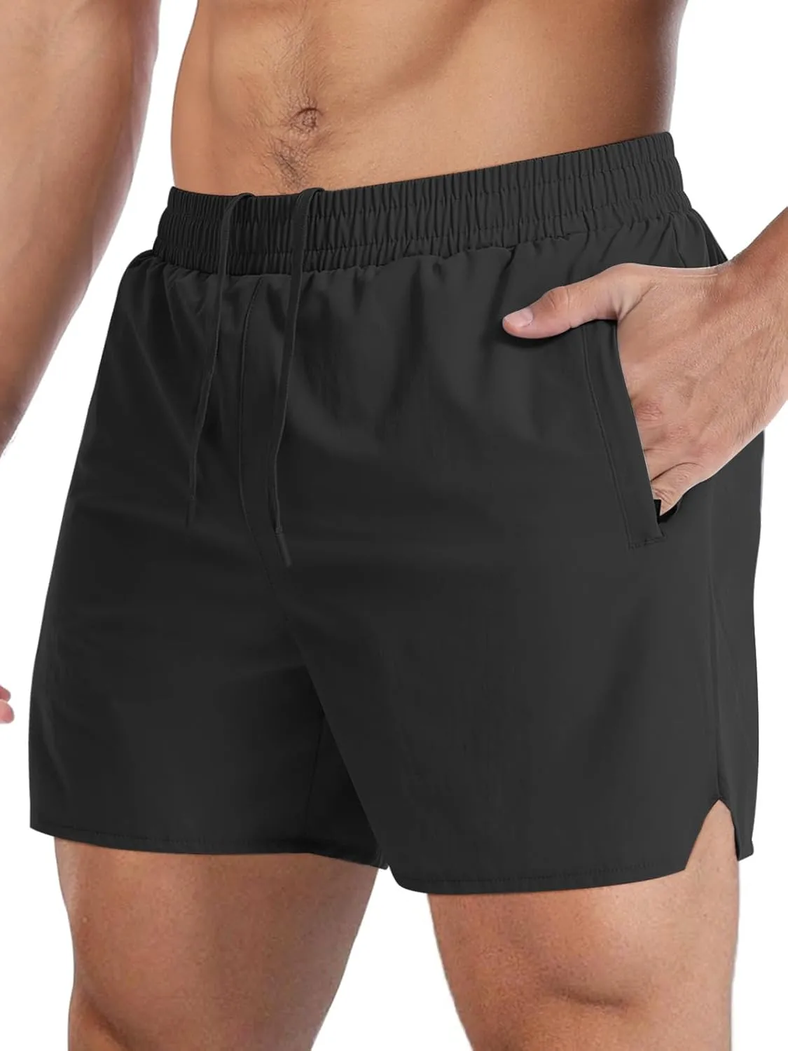 Men's Gym Workout Shorts with Zipper Pockets - 5" Lightweight Running Athletic Shorts Bodybuilding Training