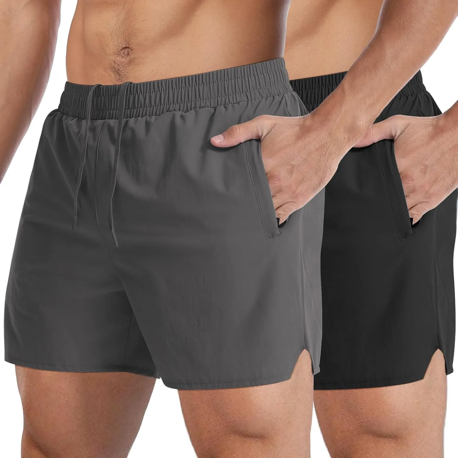 Men's Gym Workout Shorts with Zipper Pockets - 5" Lightweight Running Athletic Shorts Bodybuilding Training