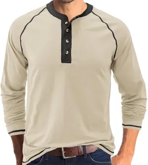 Men's Henley Shirts Raglan Long Sleeve Casual Slim Fit Lightweight Fashion T-Shirts