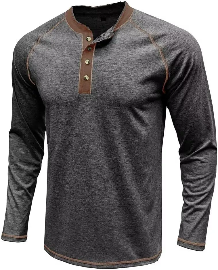 Men's Henley Shirts Raglan Long Sleeve Casual Slim Fit Lightweight Fashion T-Shirts