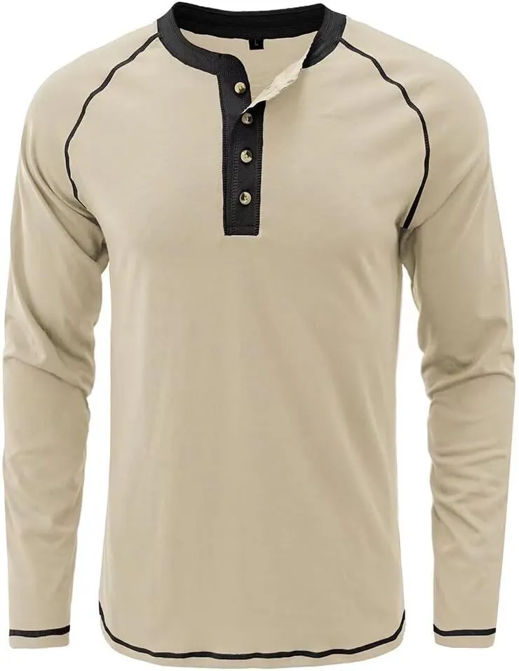 Men's Henley Shirts Raglan Long Sleeve Casual Slim Fit Lightweight Fashion T-Shirts