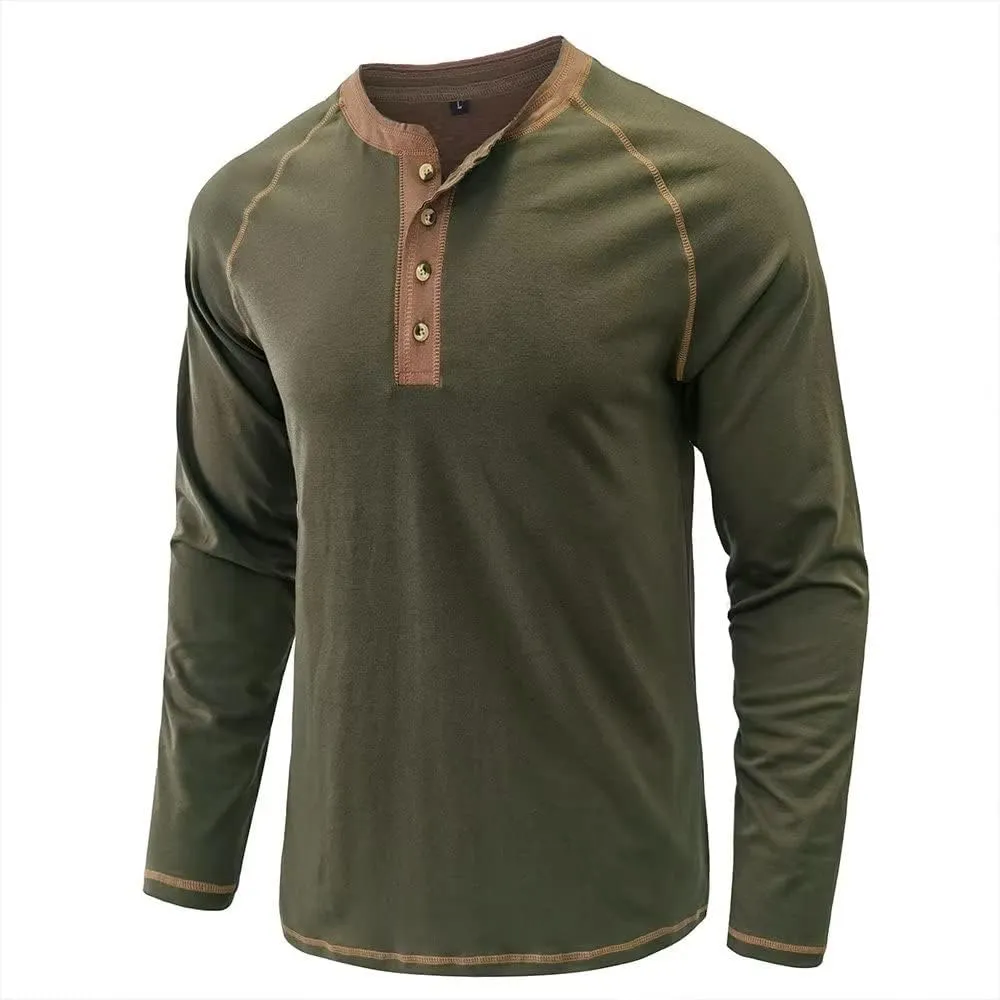 Men's Henley Shirts Raglan Long Sleeve Casual Slim Fit Lightweight Fashion T-Shirts