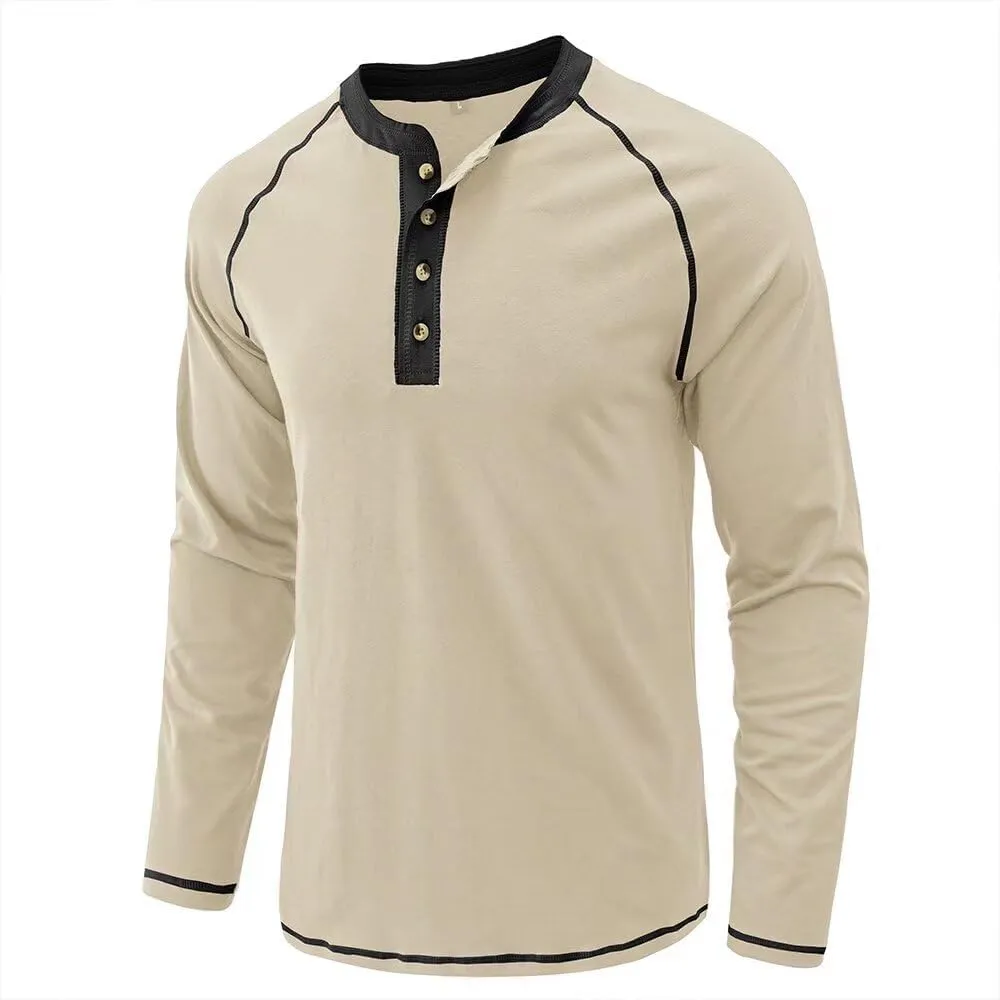 Men's Henley Shirts Raglan Long Sleeve Casual Slim Fit Lightweight Fashion T-Shirts