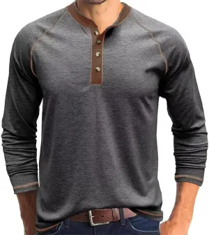 Men's Henley Shirts Raglan Long Sleeve Casual Slim Fit Lightweight Fashion T-Shirts