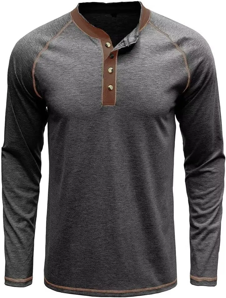 Men's Henley Shirts Raglan Long Sleeve Casual Slim Fit Lightweight Fashion T-Shirts