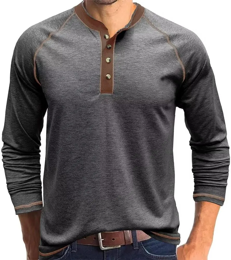 Men's Henley Shirts Raglan Long Sleeve Casual Slim Fit Lightweight Fashion T-Shirts