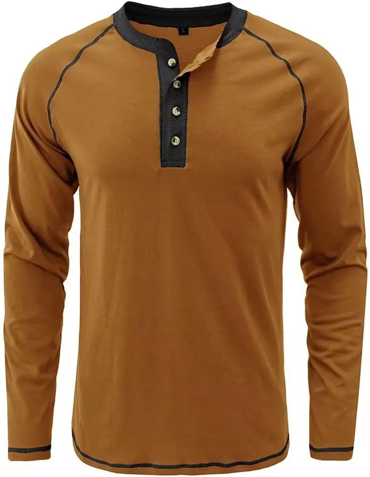 Men's Henley Shirts Raglan Long Sleeve Casual Slim Fit Lightweight Fashion T-Shirts