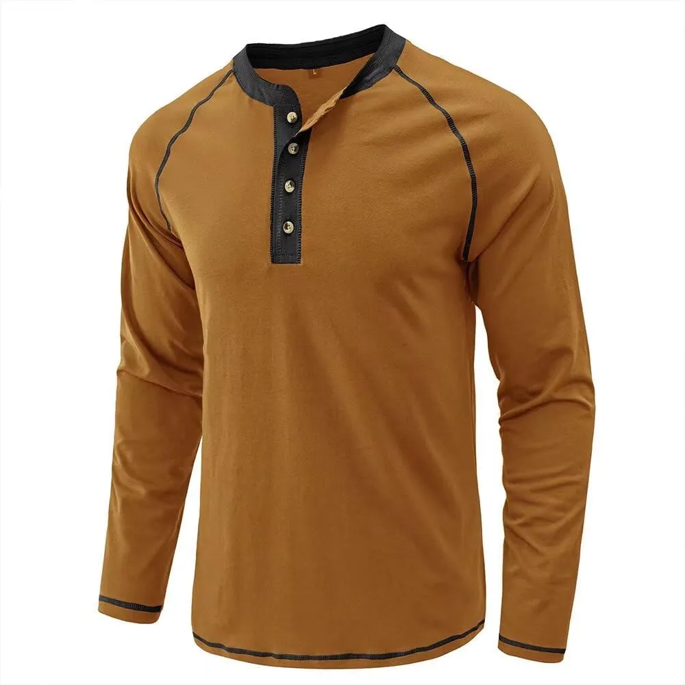 Men's Henley Shirts Raglan Long Sleeve Casual Slim Fit Lightweight Fashion T-Shirts