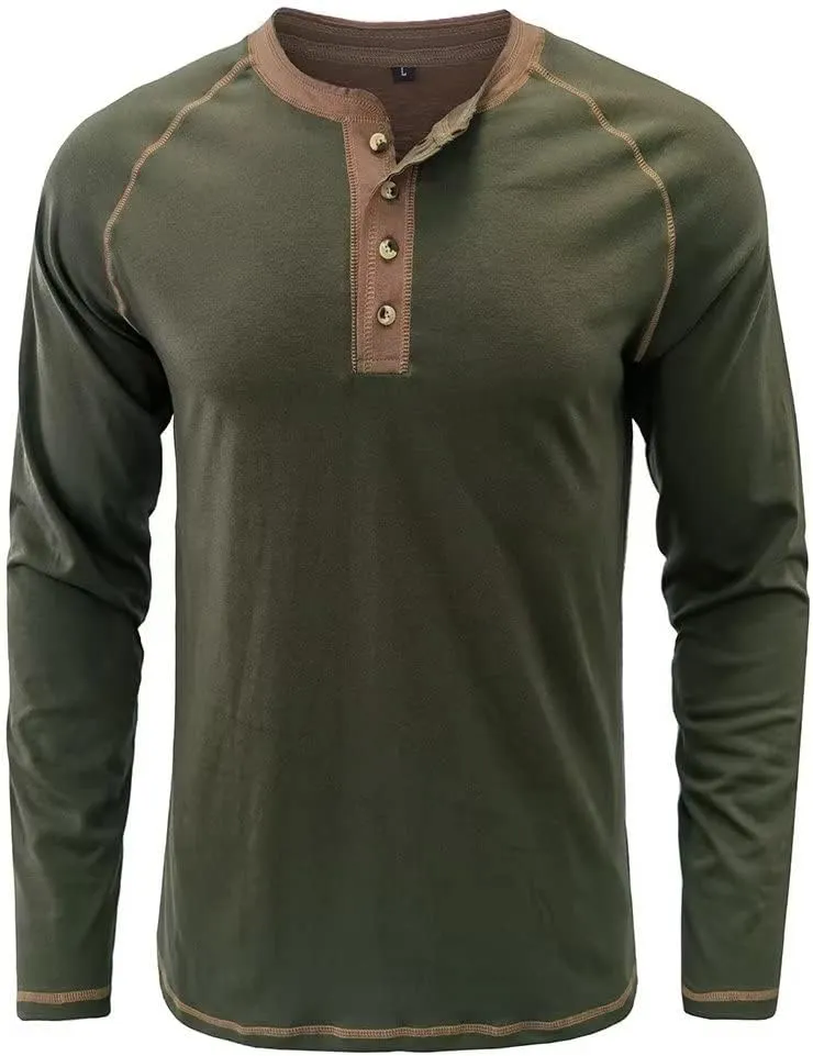 Men's Henley Shirts Raglan Long Sleeve Casual Slim Fit Lightweight Fashion T-Shirts