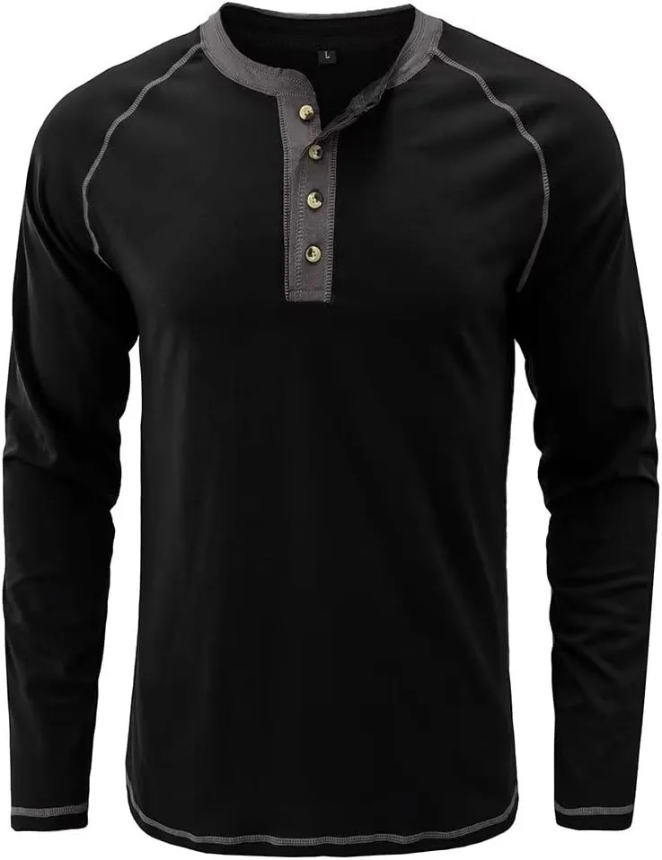 Men's Henley Shirts Raglan Long Sleeve Casual Slim Fit Lightweight Fashion T-Shirts