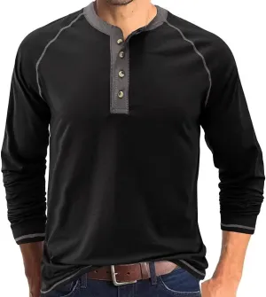 Men's Henley Shirts Raglan Long Sleeve Casual Slim Fit Lightweight Fashion T-Shirts
