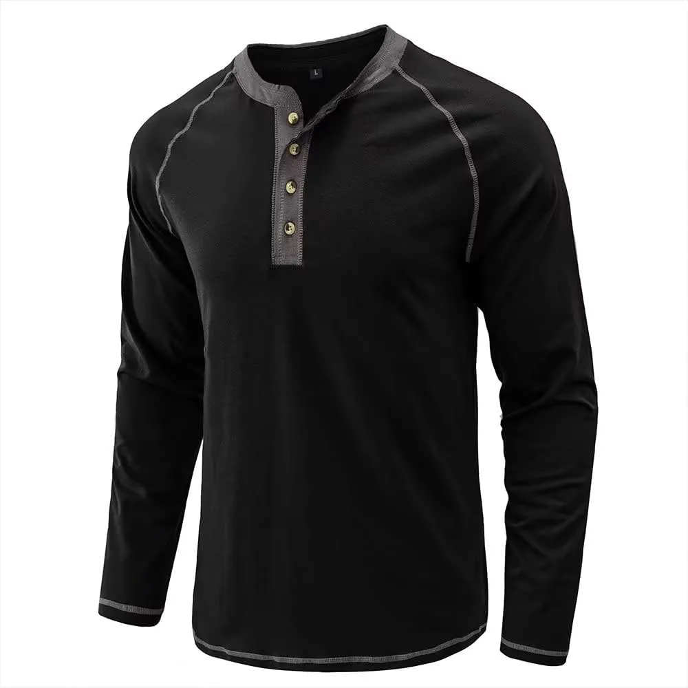 Men's Henley Shirts Raglan Long Sleeve Casual Slim Fit Lightweight Fashion T-Shirts
